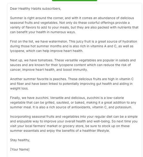 copylime review- generated newsletter