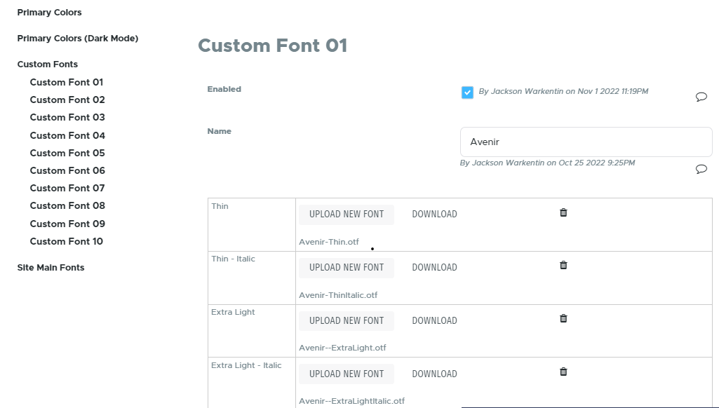 Custom fonts page