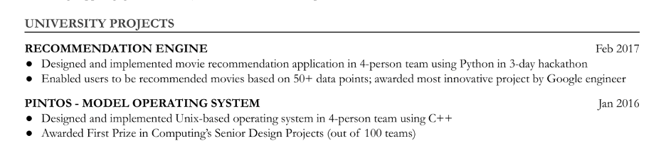 Highlight projects on a resume by giving them their own section
