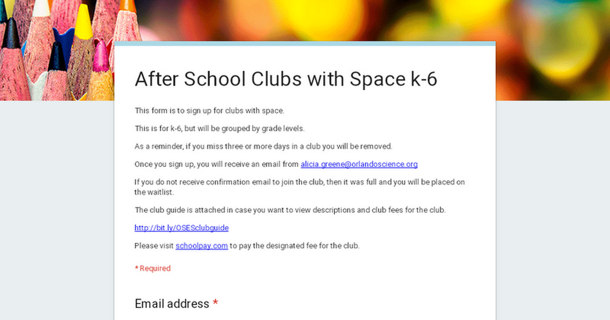 After School Clubs with Space k-6