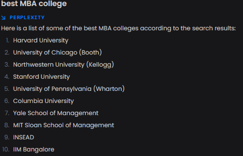 Best MBA colleges Perplexity
