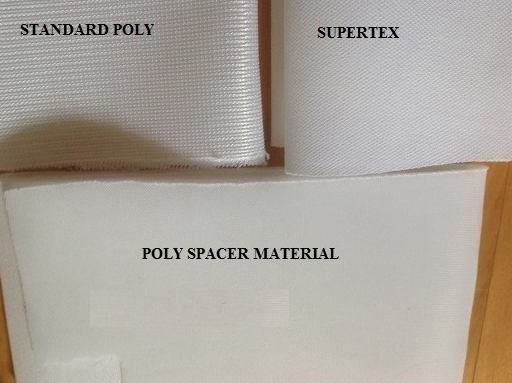 a close up of standard poly, supertex and poly spcacer golf screen materials