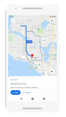 Telefono con l'opzione di eco-routes