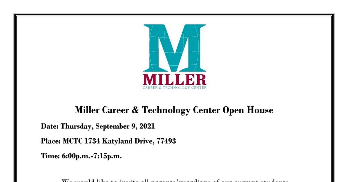 Miller Student Open House Parent Info.pdf