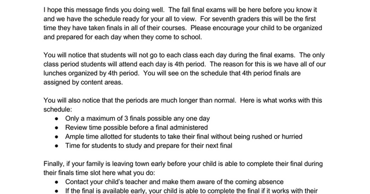 AMCMS Fall 2017 Final Exam Schedule Information