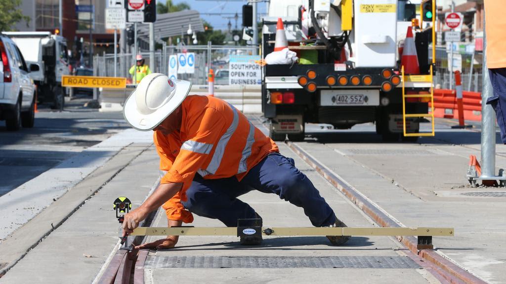 The Southport rollout — the track being built in the CBD as part of the first stage now completed.