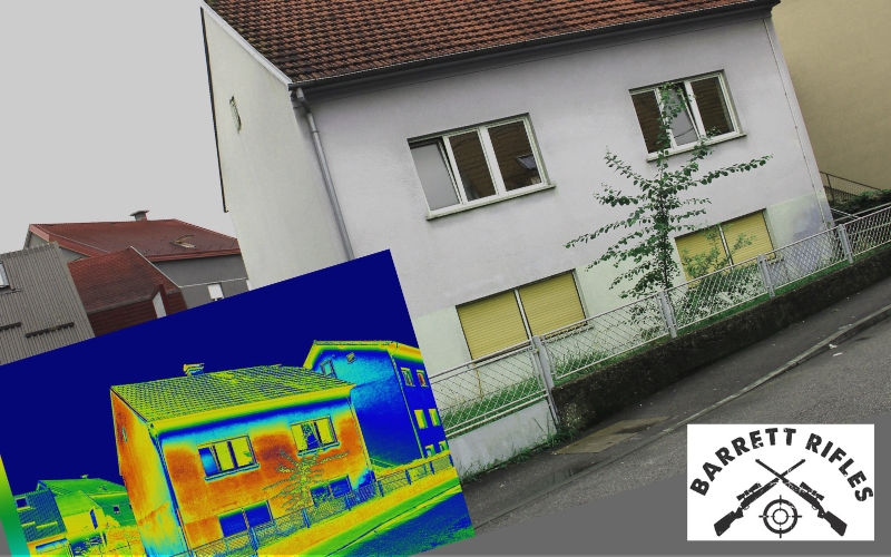 image of a two story house white being looked at with a thermal scope 