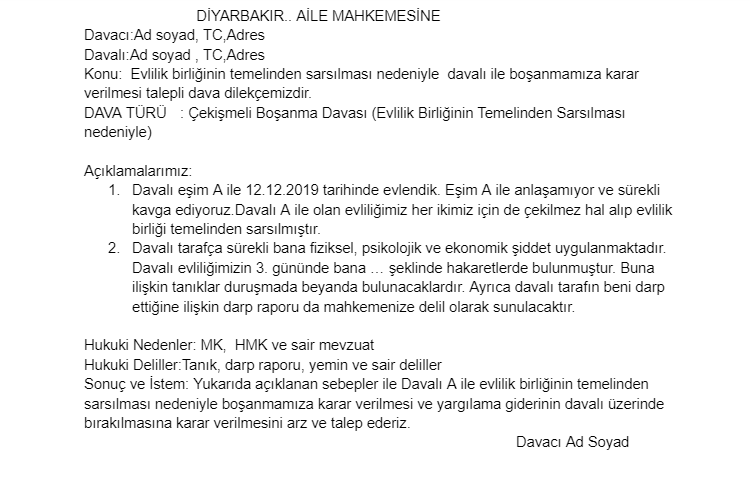BOŞANMA DAVA DİLEKÇESİ - Avukat Diyarbakır