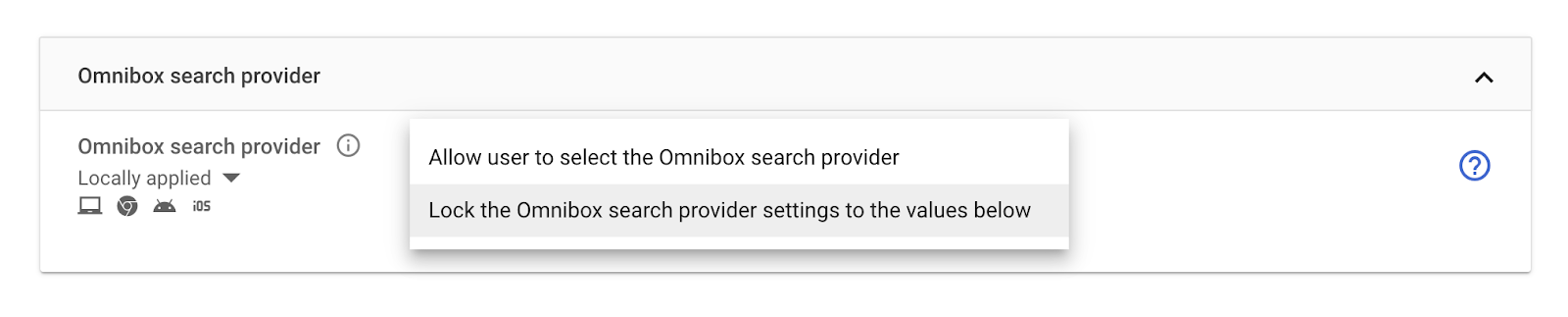 Image showing the omnibox search provider setting lock option