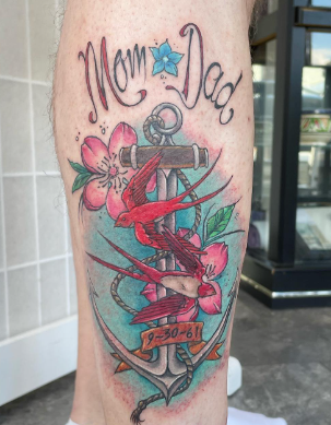 A Colorful Anchor And Flower With Mom And Dad 