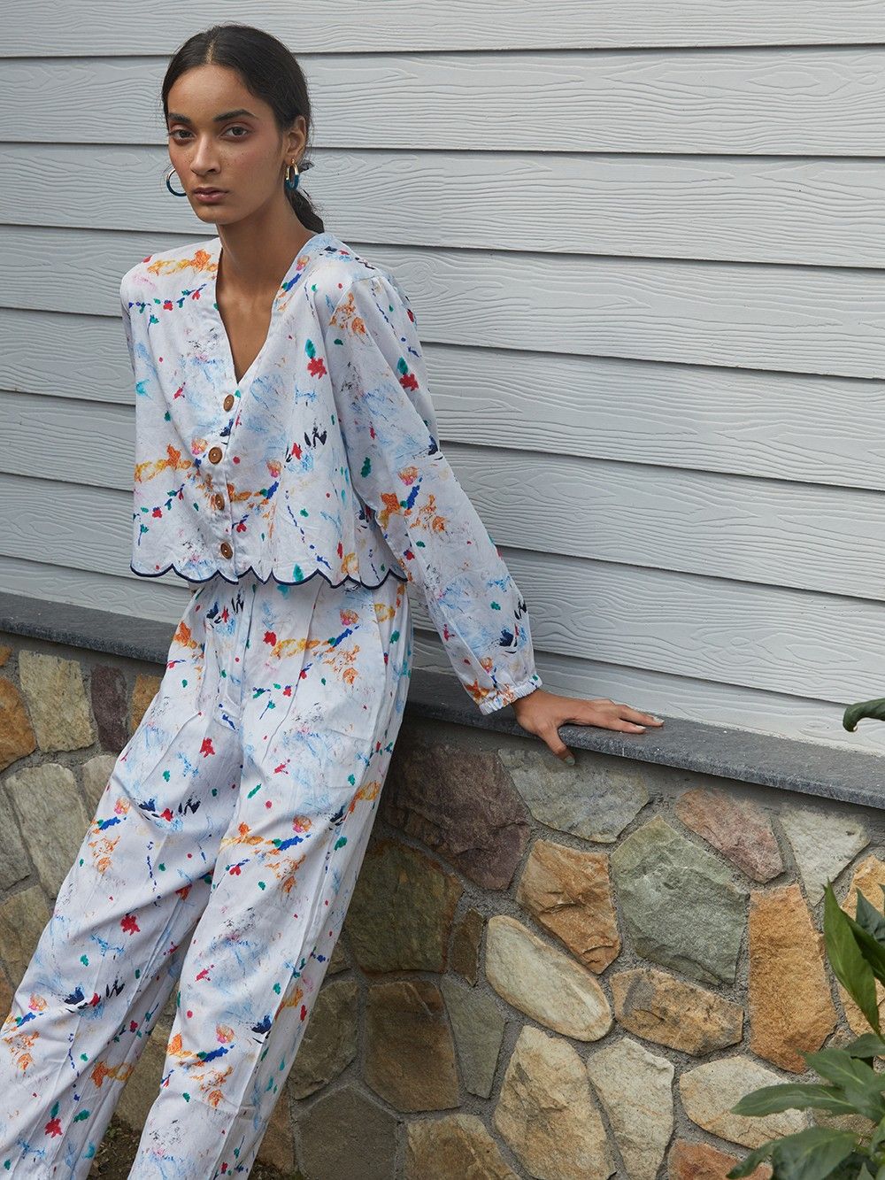 the loom - Multicolor Printed Cotton Scalloped Top 