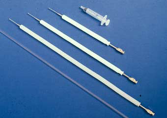 The three sizes of the Scandinavian artificial insemination catheter for dogs, and the plastic single-use vaginal artificial insemination catheter