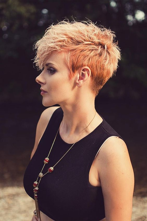 lady wearing colored spiky pixie cut 