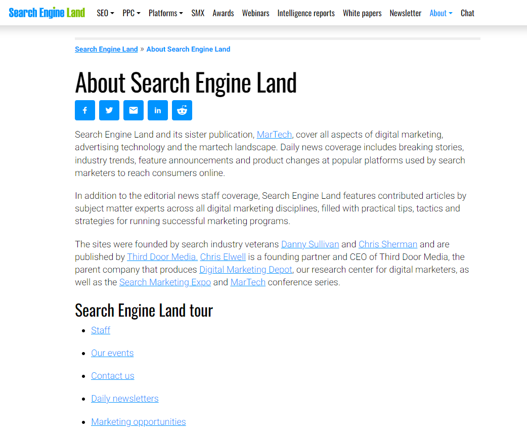 About Page of Search Engine Land
