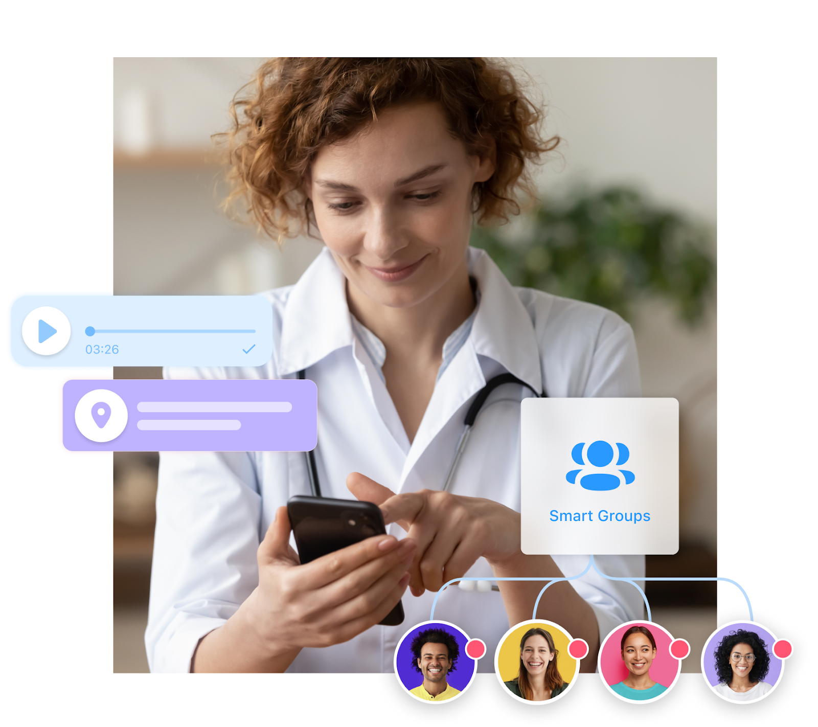 Employee using Connecteam's employee communication app to communicate with her team