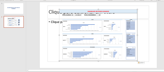 Resultado esperado dashboard no Excel no Powerpoint