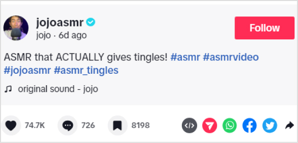 Famous tiktoker Jojoasmr shared a Tiktok ASMR Video. 