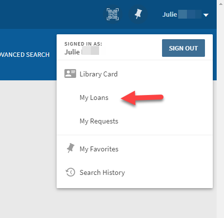 Locating My Loans to open up your library account