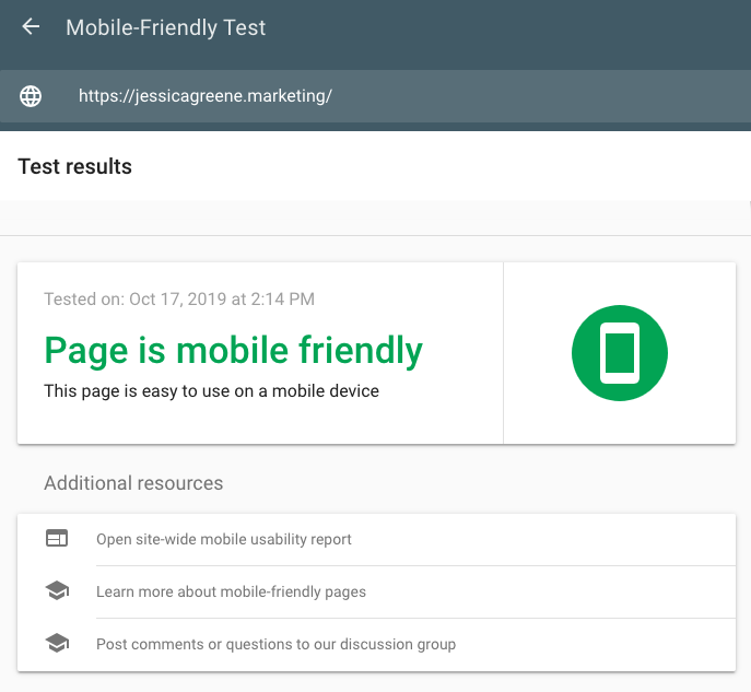 google's mobile friendly test tool