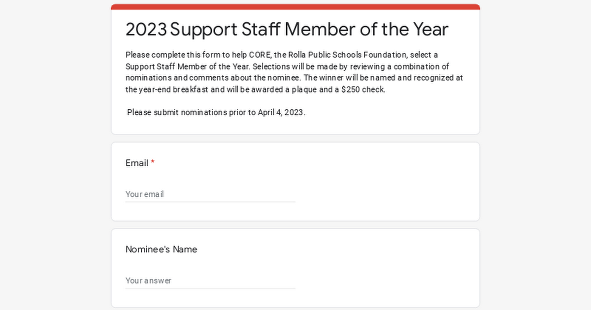 2023 Support Staff Member of the Year