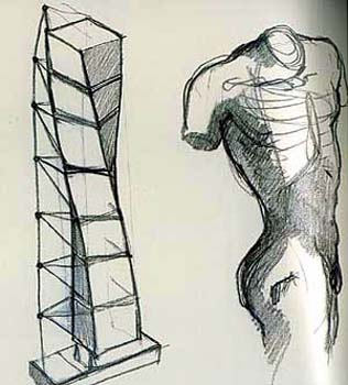 The Turning Torso Building Conceptualization Sketch