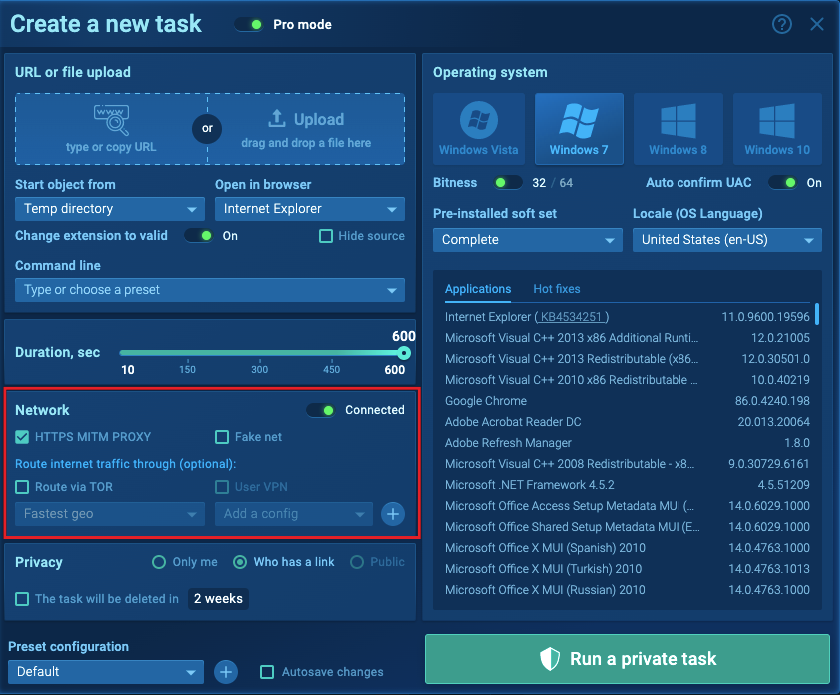 ANY.RUN features for network geolocation