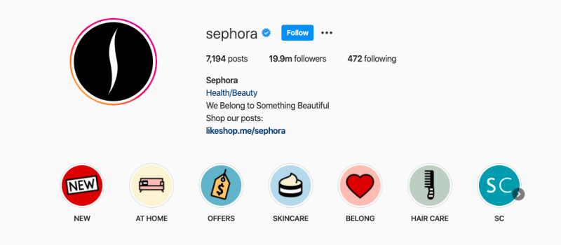 Sephora Instagram cover icons