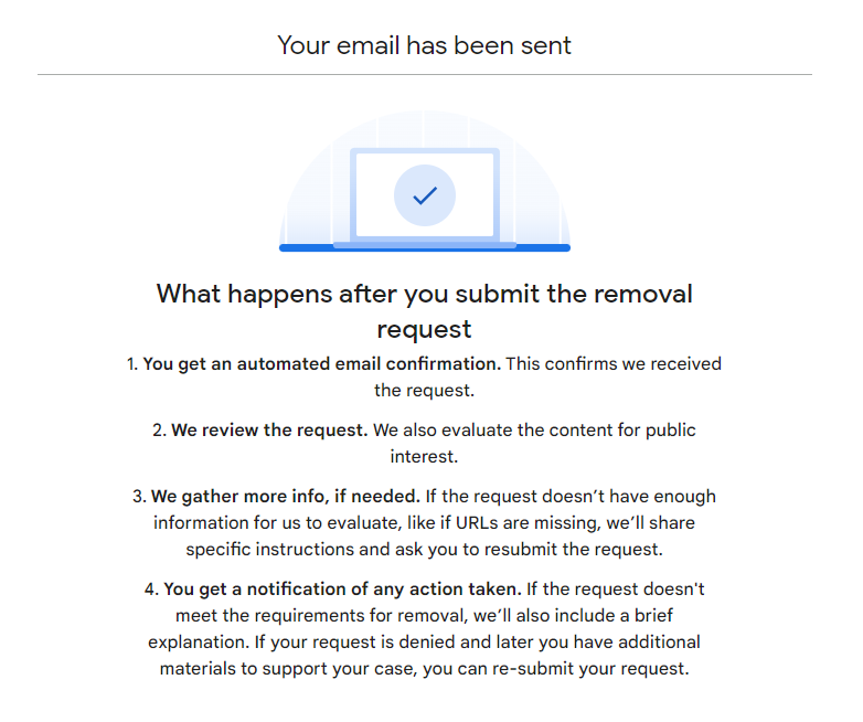 Verification that your removal request was sent