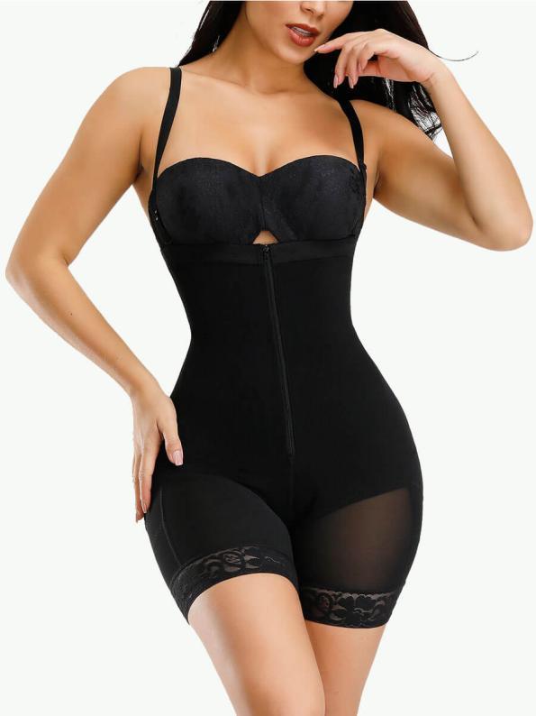 Detachable Straps Full Body Shaper Zipper Abdominal Control