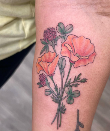 Red Clover And California Poppy 
