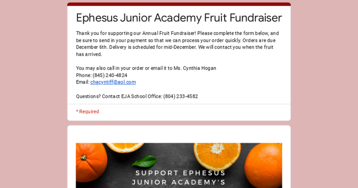 Ephesus Junior Academy Fruit Fundraiser