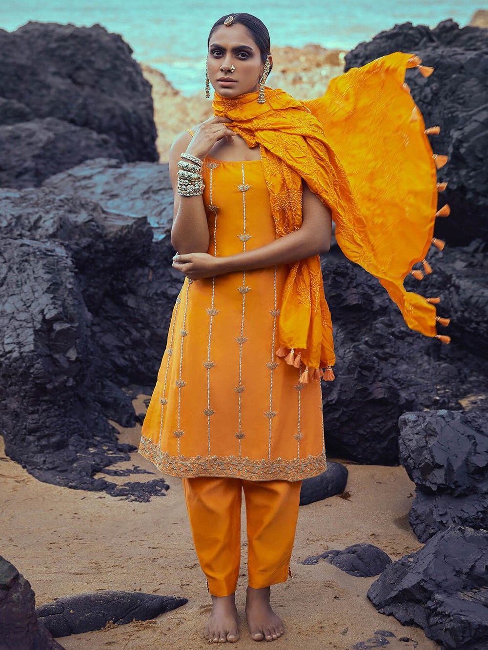 the loom - Yellow Chanderi Silk Suit