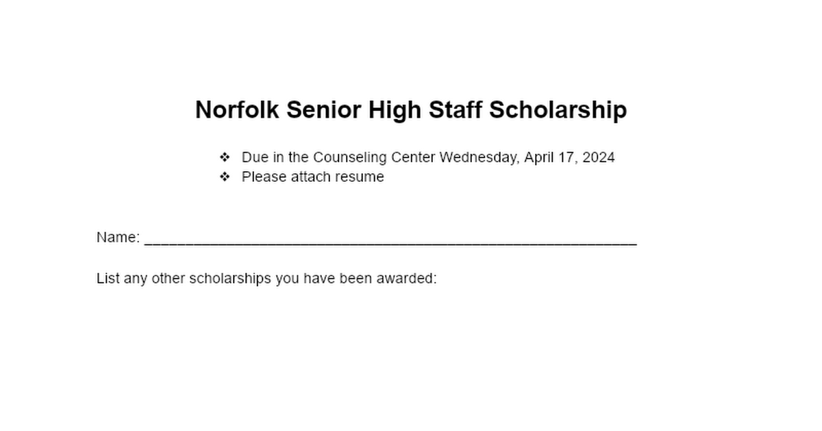 Norfolk Senior High Staff Scholarship