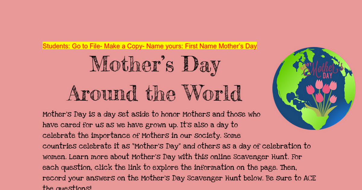 Mother's Day Around the World HyperDoc