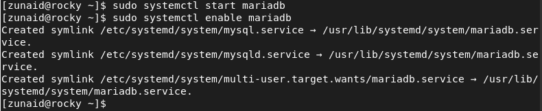 start and enable mariadb