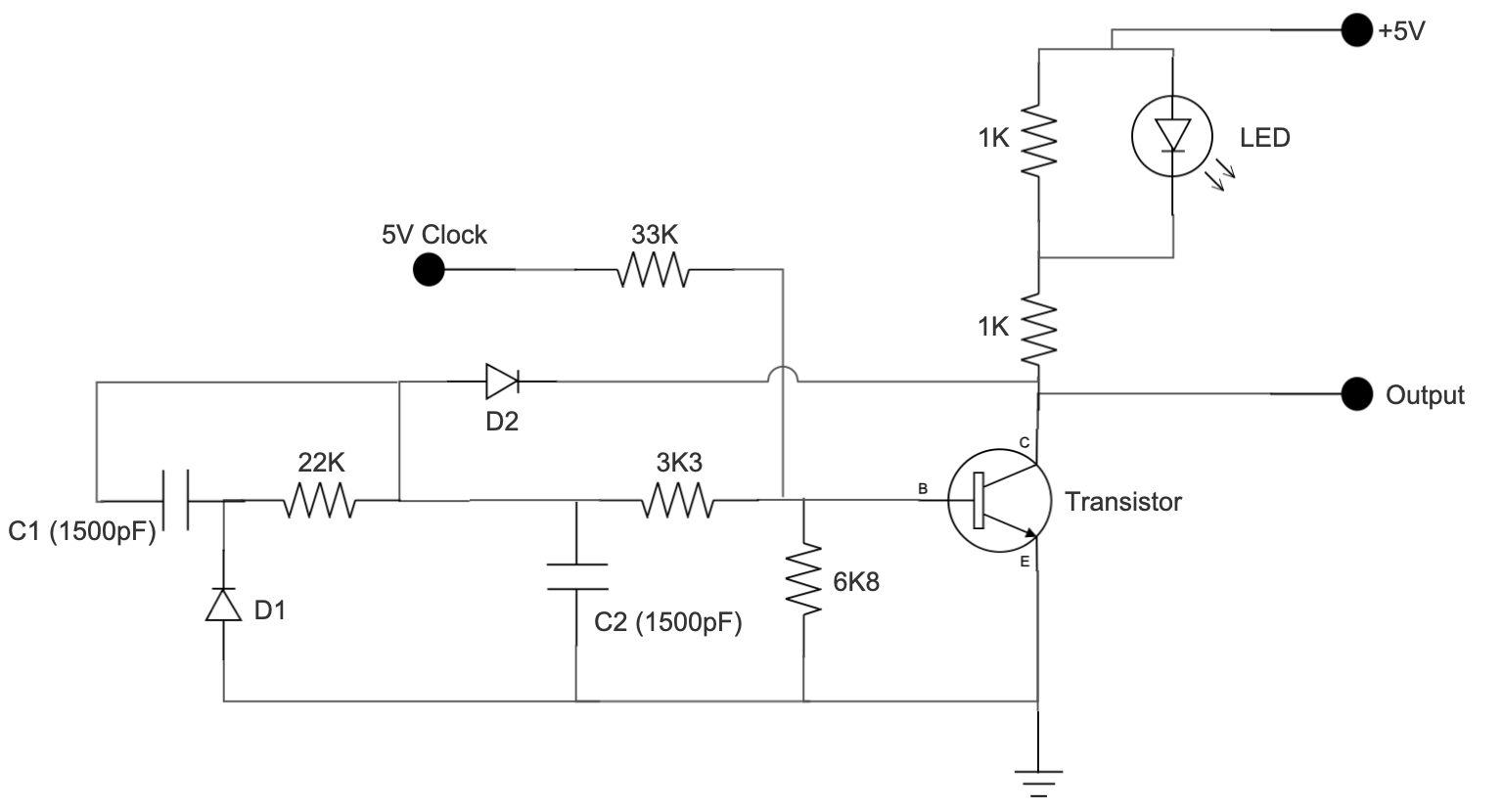 A one-transistor flip flop circuit diagram.