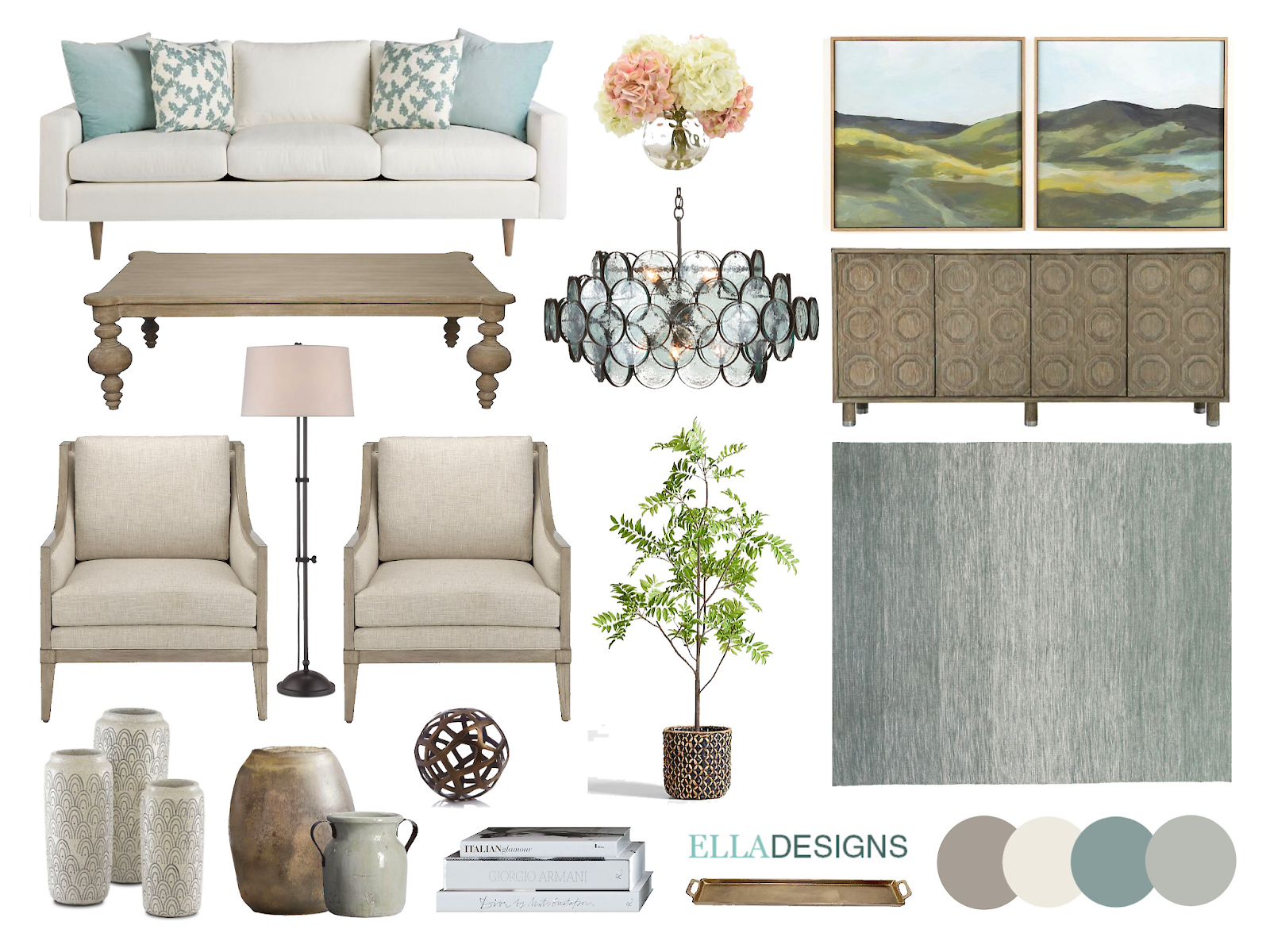 interior design moodboard example: Cozy coastal moodboard
