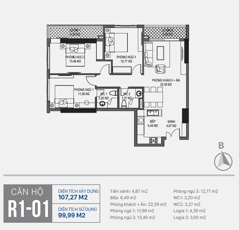 Thiết kế căn hộ R1 - 01 chung cư Sunshine Riverside Ciputra