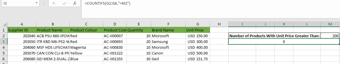 Excel Countifs()