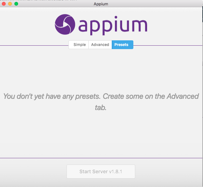 Screenshot of Appium application window. 