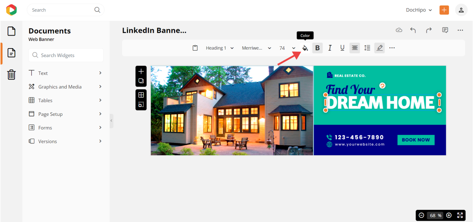 add effects in text in real estate LinkedIn banner template 
