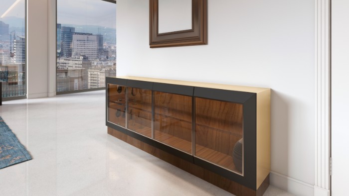 Wood and Glass Credenza 