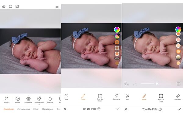 Foto de recém-nascido sendo editada pelo AirBrush