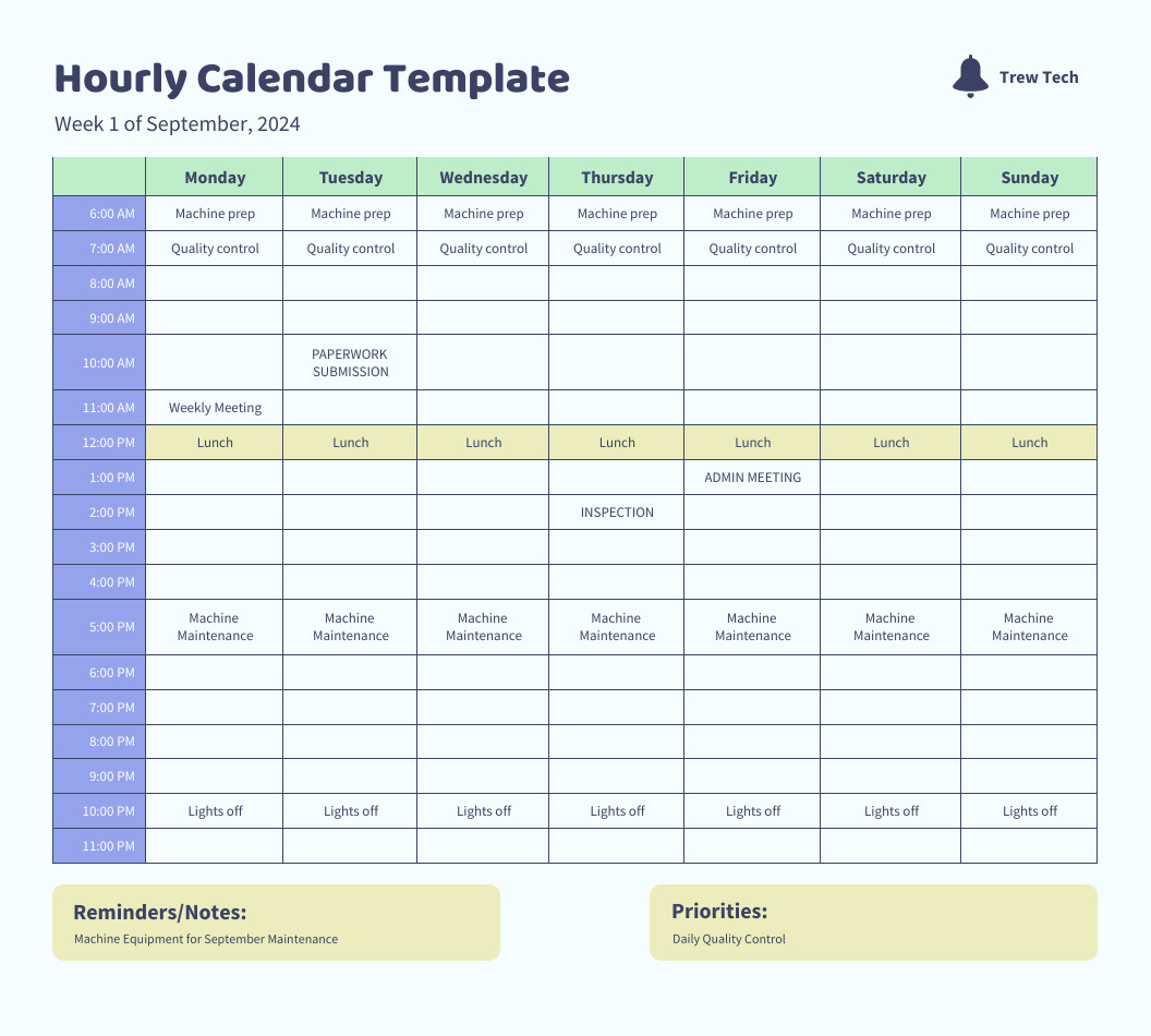Hourly Calendar Template
