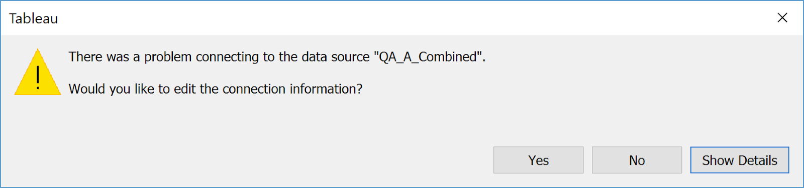Error message when data sources are not found