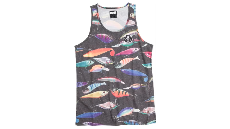 This sublimation printing tank looks black—but it’s actually white, printed on with black and colored ink.