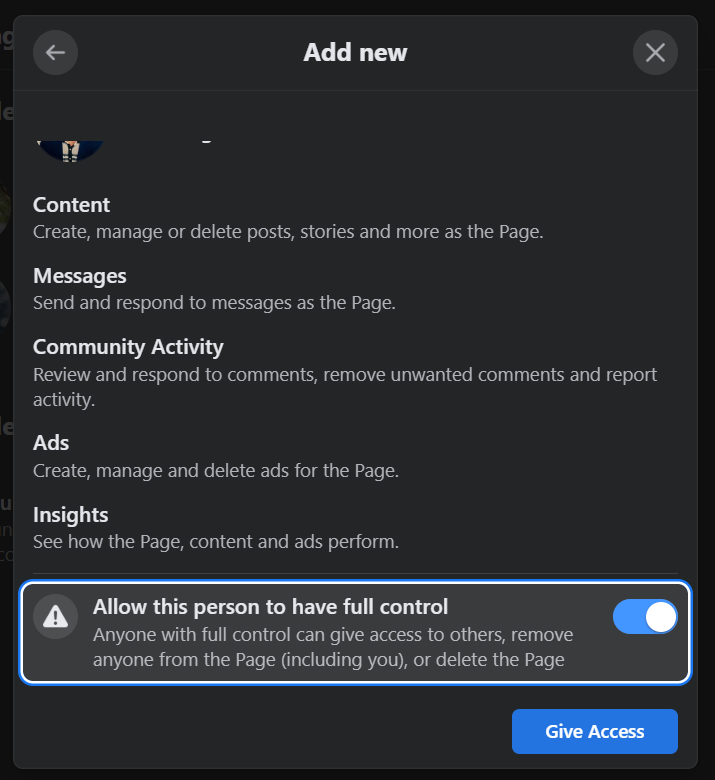Step six how to add admins to facebook page