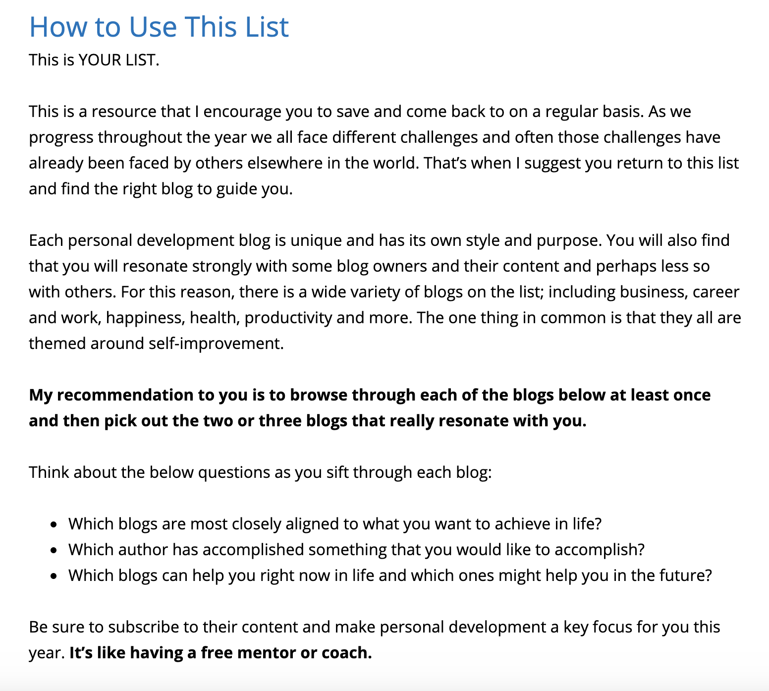 introduction to personal development blogs list