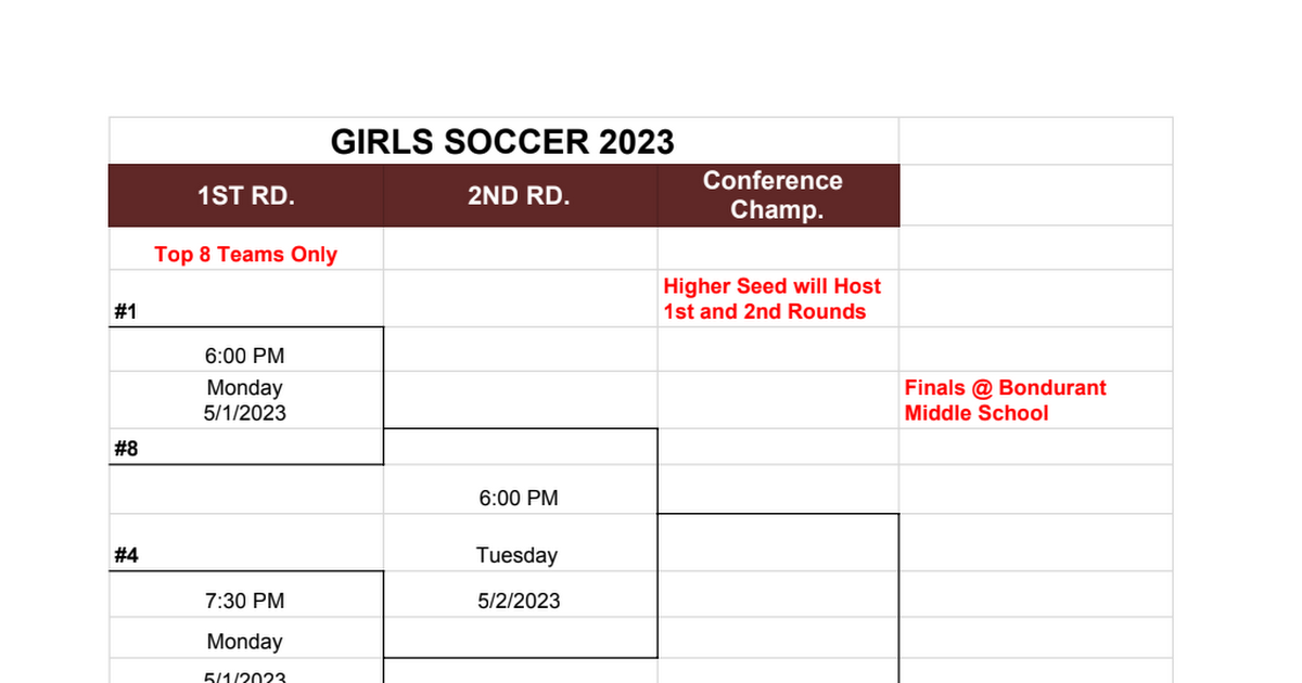 2023 Girls Soccer Tournament Bracket Google Sheets