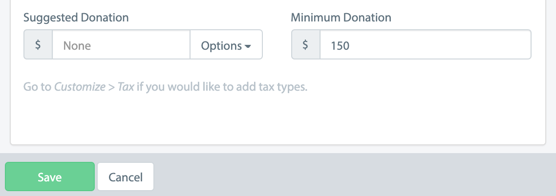 Suggested and minimum donations fields in the Tito back-end